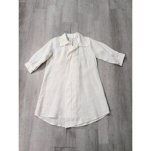 100% Linen White Shirt Dress 3/4 sleeve Unevenlenth Popover Tunic  Sz 6-8